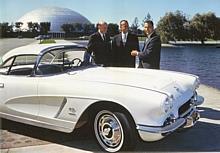 Alan B. Shepard (center) with GM Styling President William L. Mitchell (left) and Chevrolet General Manager Edward N. Cole (right) with Shepard's 1962 Corvette. 